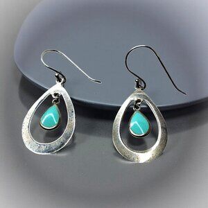 ATI Thailand 925 Sterling Silver Turquoise Double Teardrop Dangle Earrings